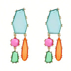 Geometric Blue Multi CZ Gold Anti Tarnish Dangler Earring Pair Bulk