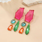 Geometric Blue Multi CZ Gold Anti Tarnish Dangler Earring Pair Bulk