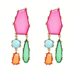 Geometric Blue Multi CZ Gold Anti Tarnish Dangler Earring Pair Bulk