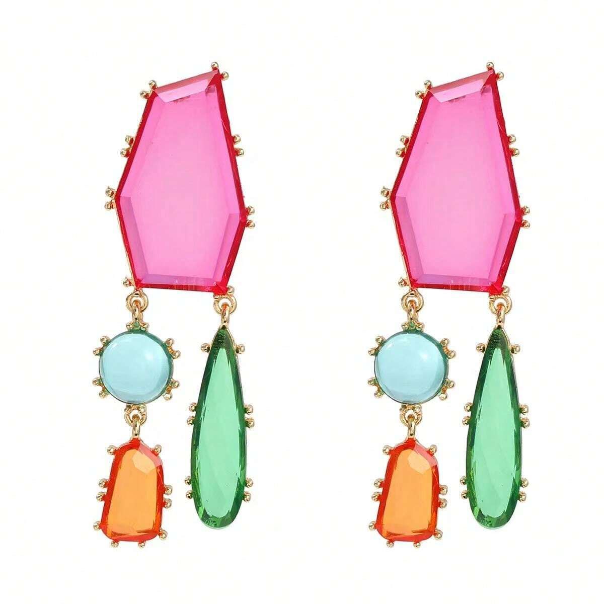 Geometric Blue Multi CZ Gold Anti Tarnish Dangler Earring Pair Bulk