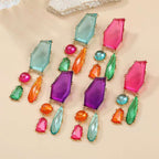 Geometric Blue Multi CZ Gold Anti Tarnish Dangler Earring Pair Bulk