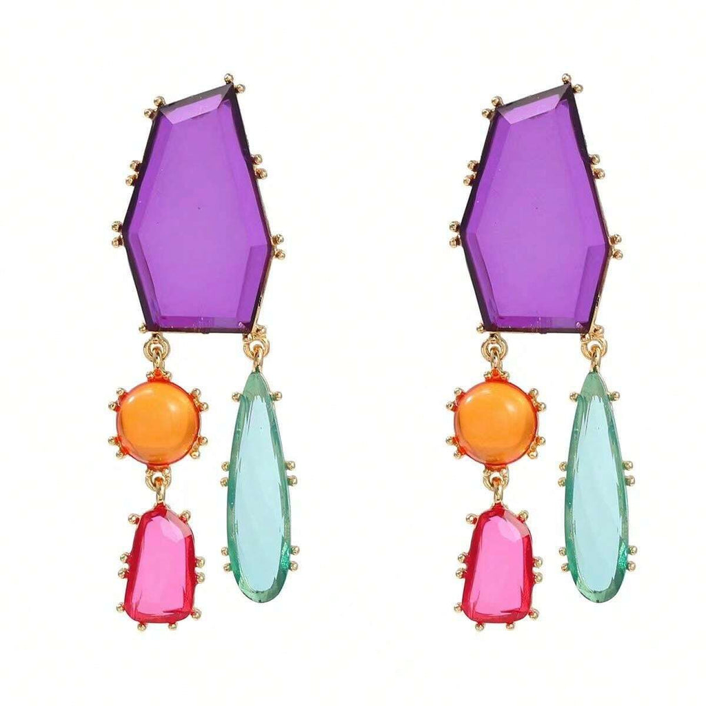 Geometric Blue Multi CZ Gold Anti Tarnish Dangler Earring Pair Bulk