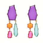 Geometric Blue Multi CZ Gold Anti Tarnish Dangler Earring Pair Bulk