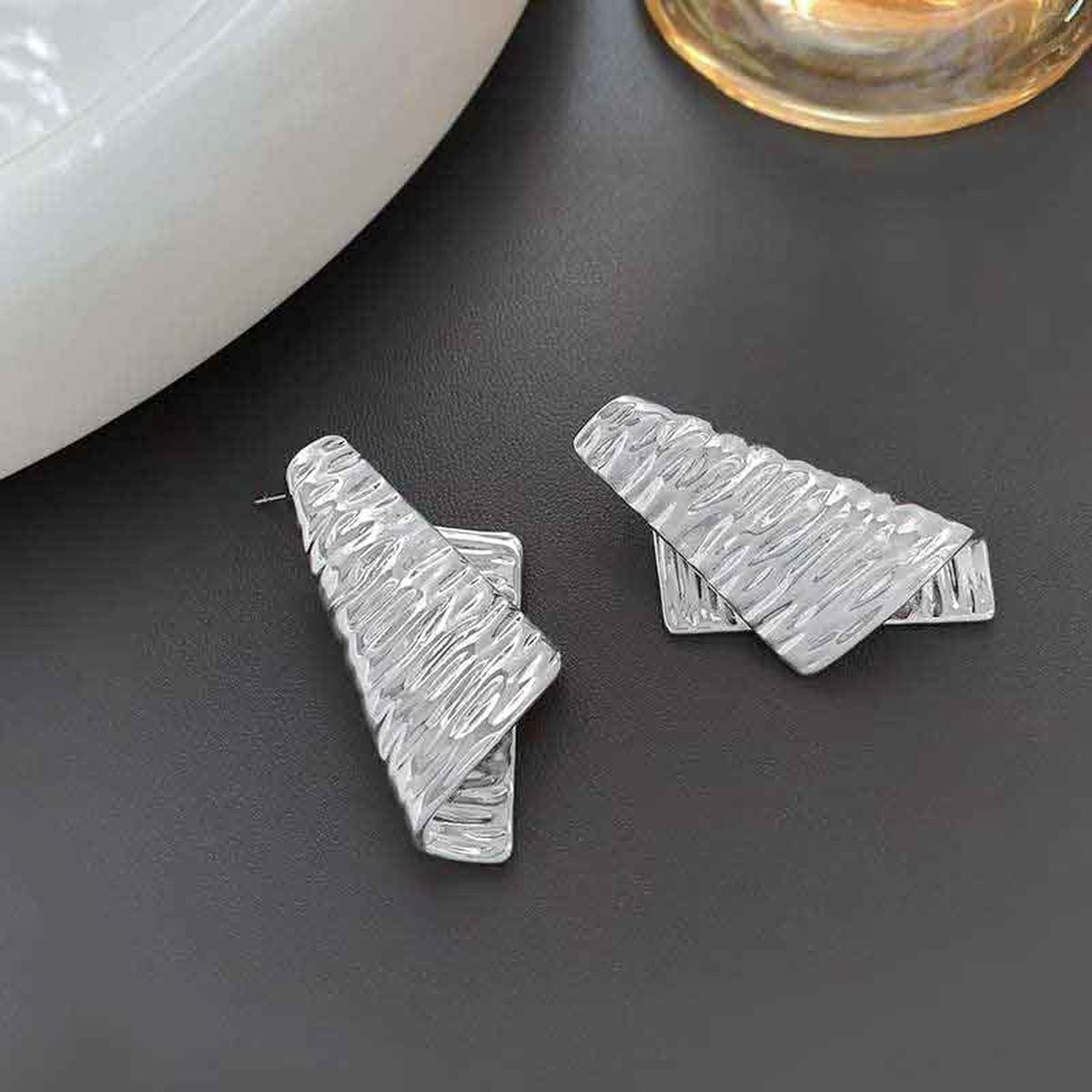 Dented Fold 18K Gold Copper Anti Tarnish Dangler Earring Pair Bulk
