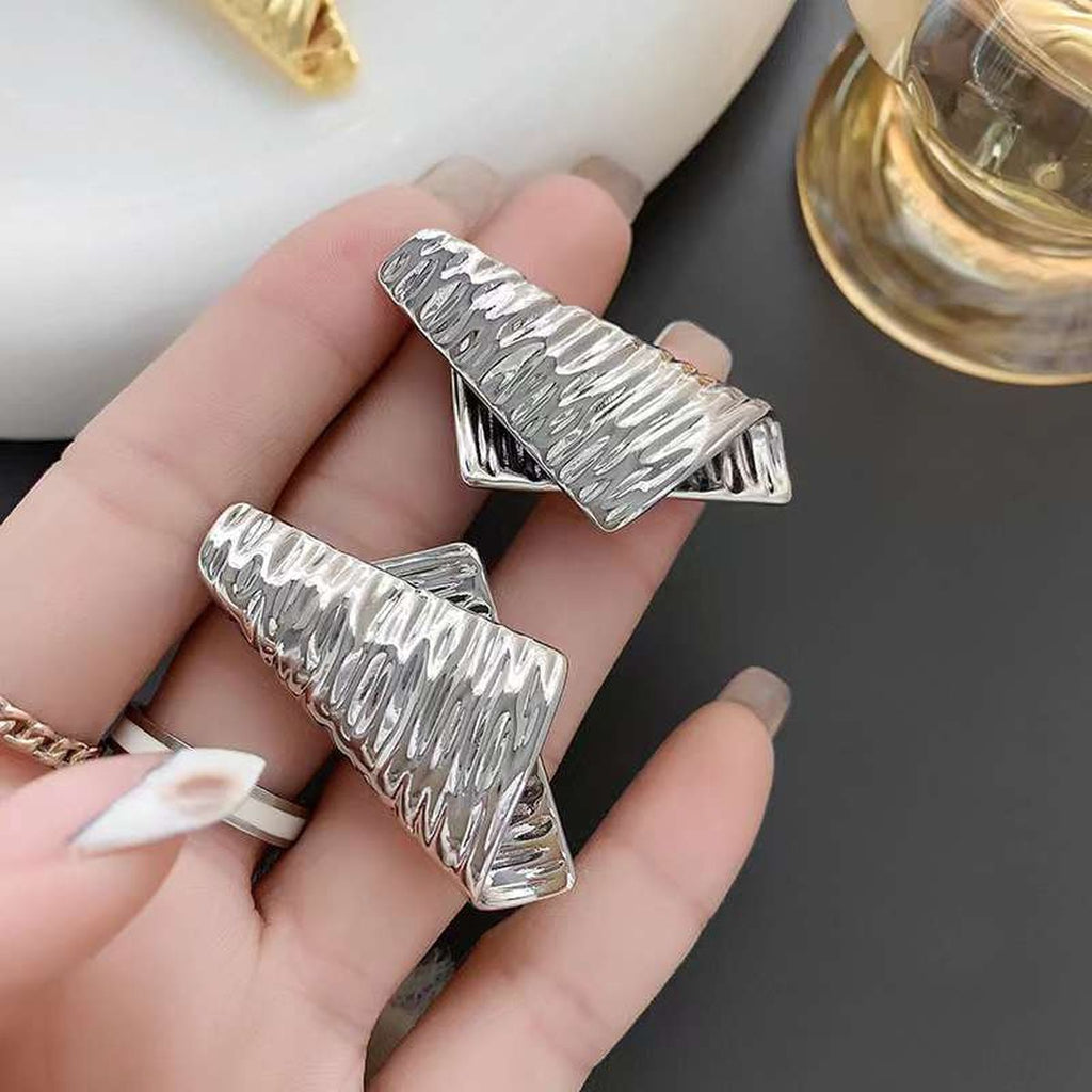 Dented Fold 18K Gold Copper Anti Tarnish Dangler Earring Pair Bulk