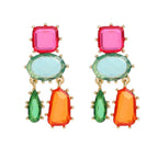 Geometric Blue Pink Multicolour Cubic Zirconia 18K Gold Copper Anti Tarnish Dangler Earring Pair For Women