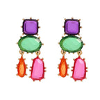 Geometric Blue Pink Multicolour Cubic Zirconia 18K Gold Copper Anti Tarnish Dangler Earring Pair For Women