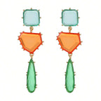 Geometric Blue Orange Green Cubic Zirconia 18K Gold Copper Anti Tarnish Dangler Earring Pair For Women