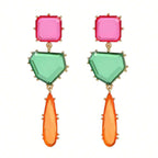 Geometric Blue Orange Green Cubic Zirconia 18K Gold Copper Anti Tarnish Dangler Earring Pair For Women
