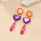 Geometric Blue Orange Green Cubic Zirconia 18K Gold Copper Anti Tarnish Dangler Earring Pair For Women