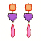Geometric Blue Orange Green Cubic Zirconia 18K Gold Copper Anti Tarnish Dangler Earring Pair For Women
