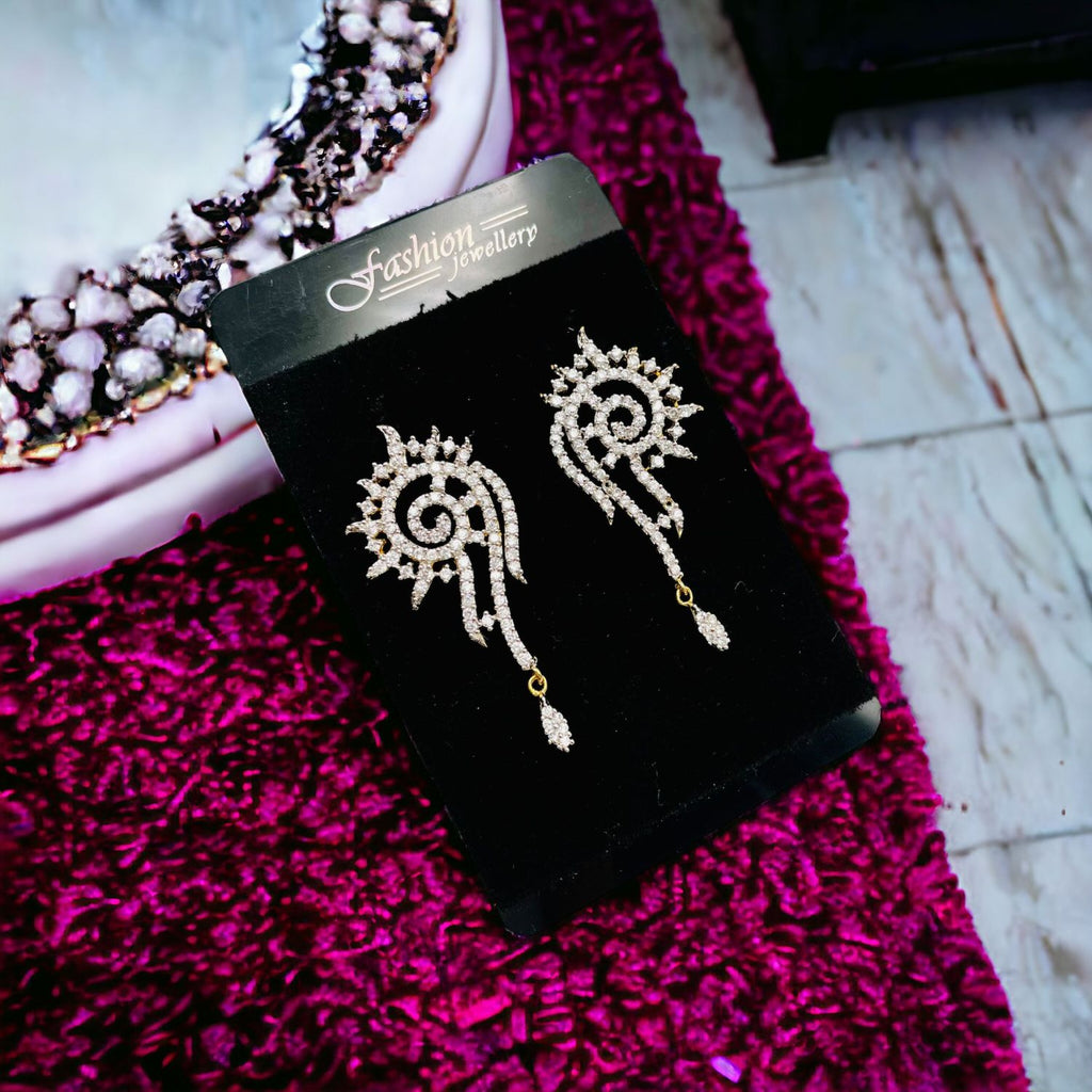 Floral White 18K Gold CZ Anti Tarnish Danglers Earring Pair Bulk