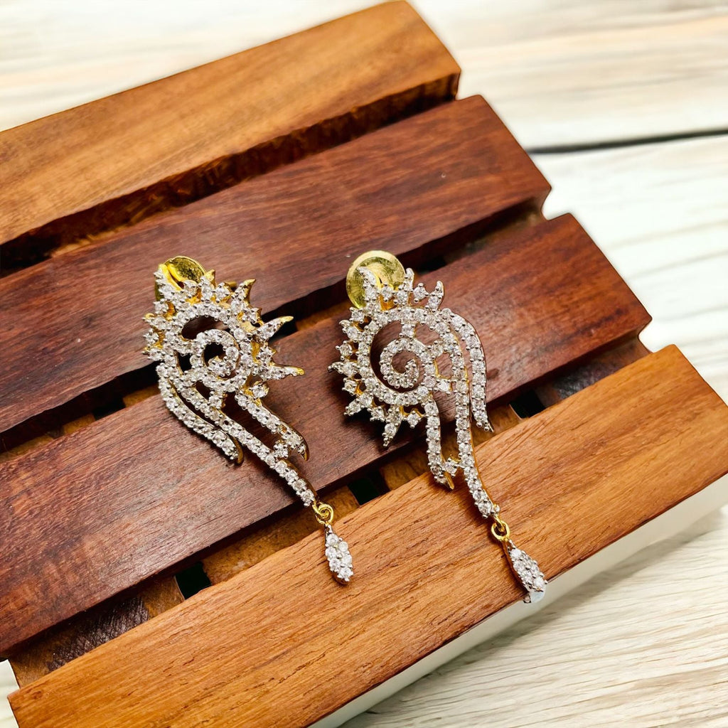 Floral White 18K Gold CZ Anti Tarnish Danglers Earring Pair Bulk