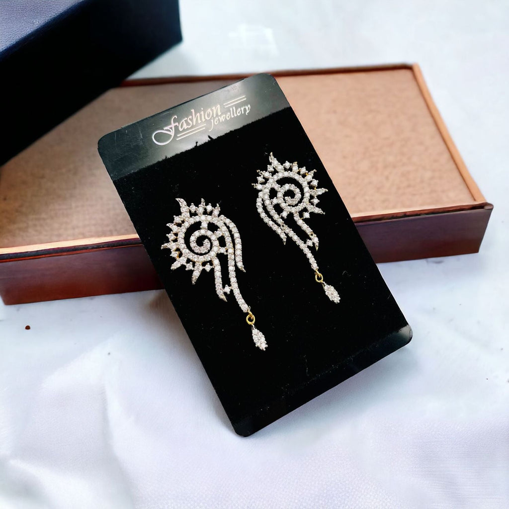 Floral White 18K Gold CZ Anti Tarnish Danglers Earring Pair Bulk