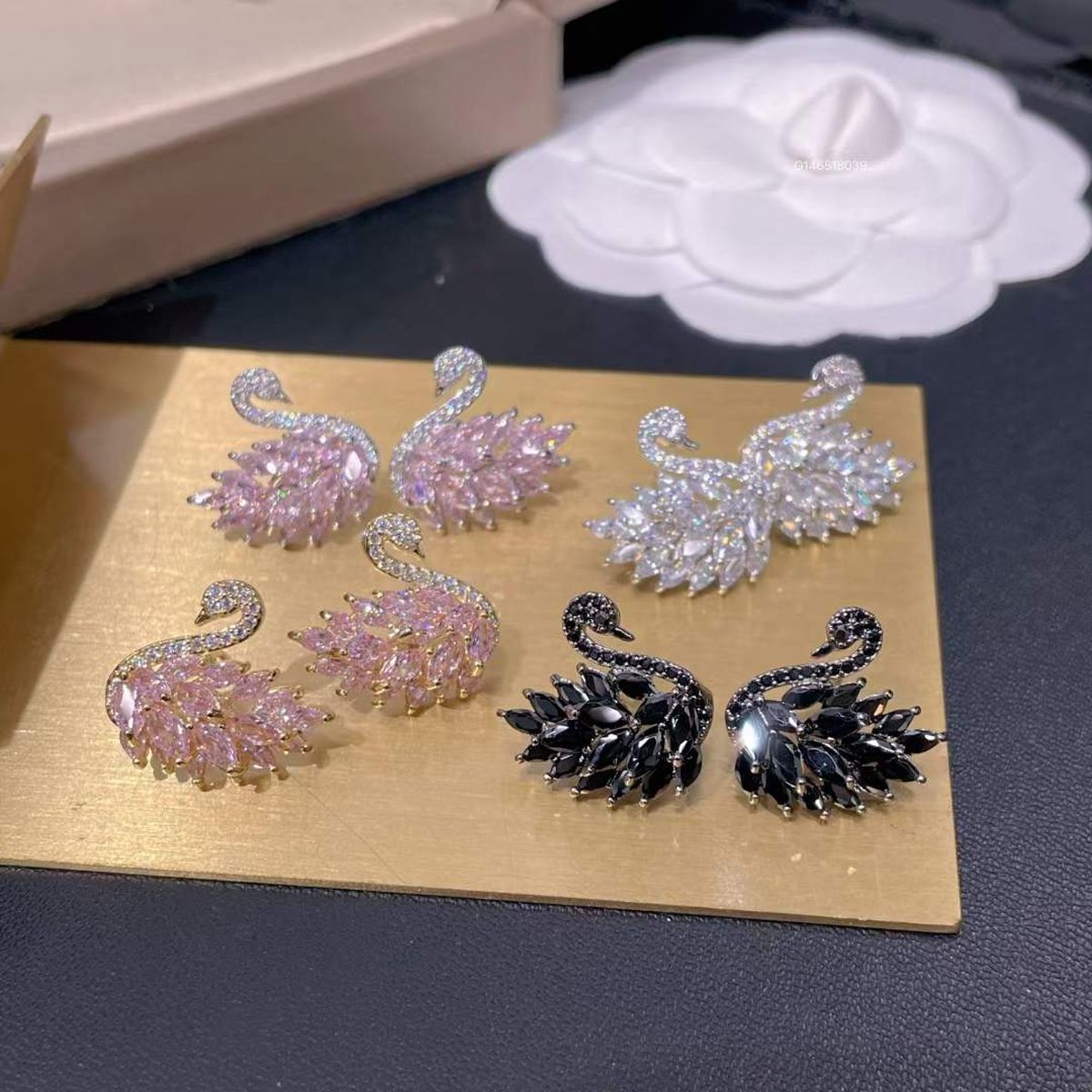 Stylish Gold Pink CZ Crystal Anti Tarnish Dangler Stud Earring Bulk Main image