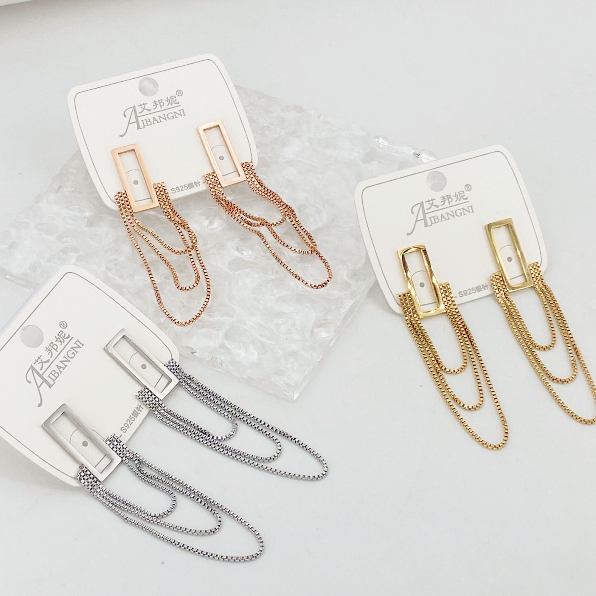 Dual Layer Box Chain 18K Gold Anti Tarnish Stainless Steel Dangler Tassel Earring For Women Main image
