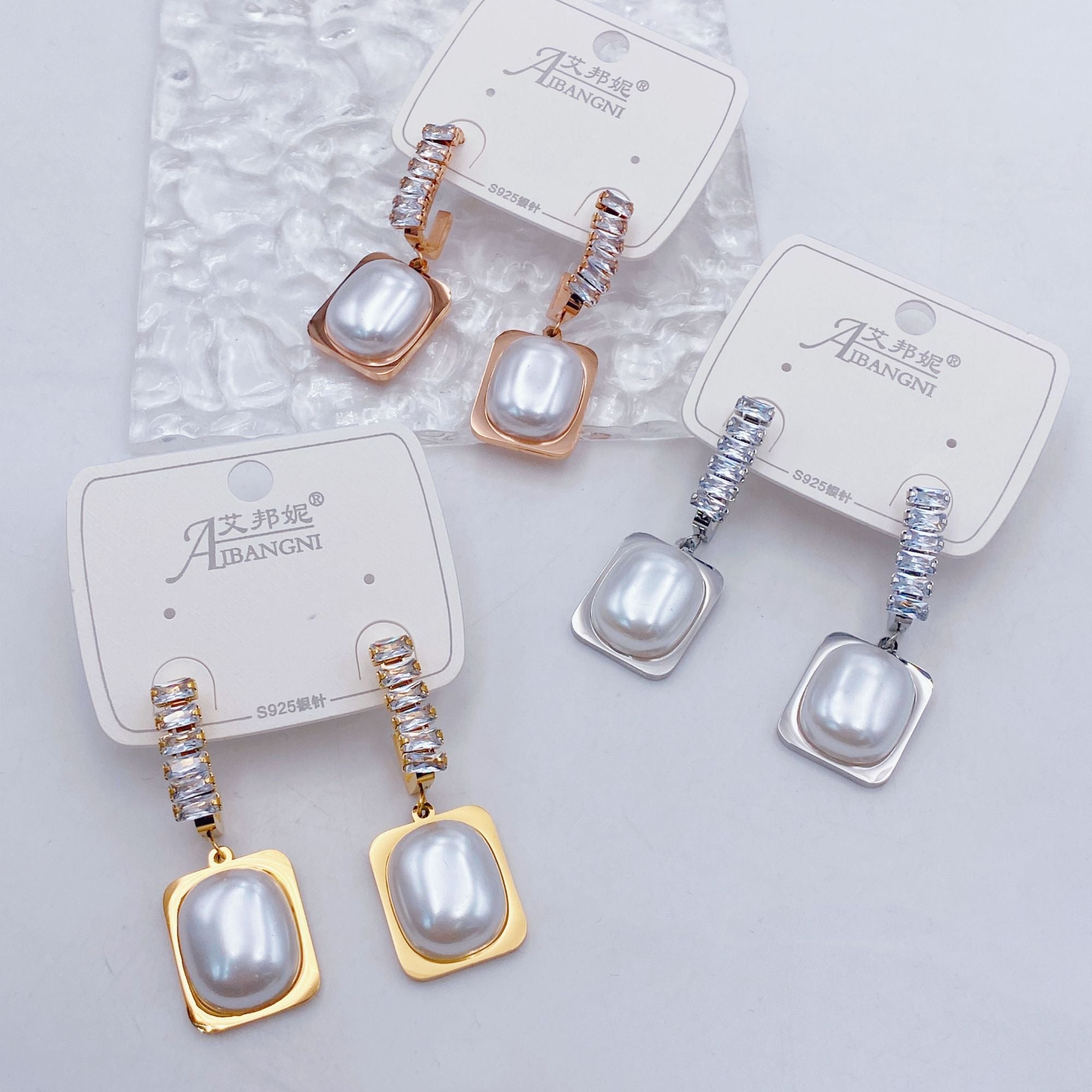 Pearl 18K Gold Anti Tarnish Stainless Steel Hoop Drop Earring Bulk