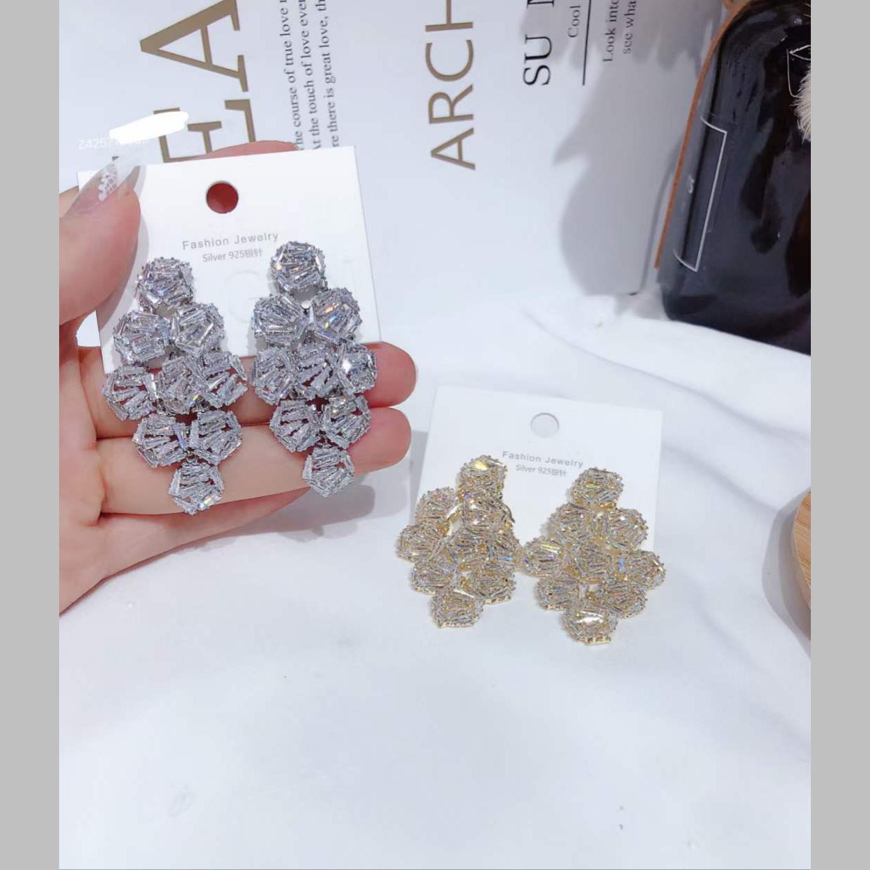 Baguette Cubic Zirconia 18K Gold Anti Tarnish Dangler Earring Bulk