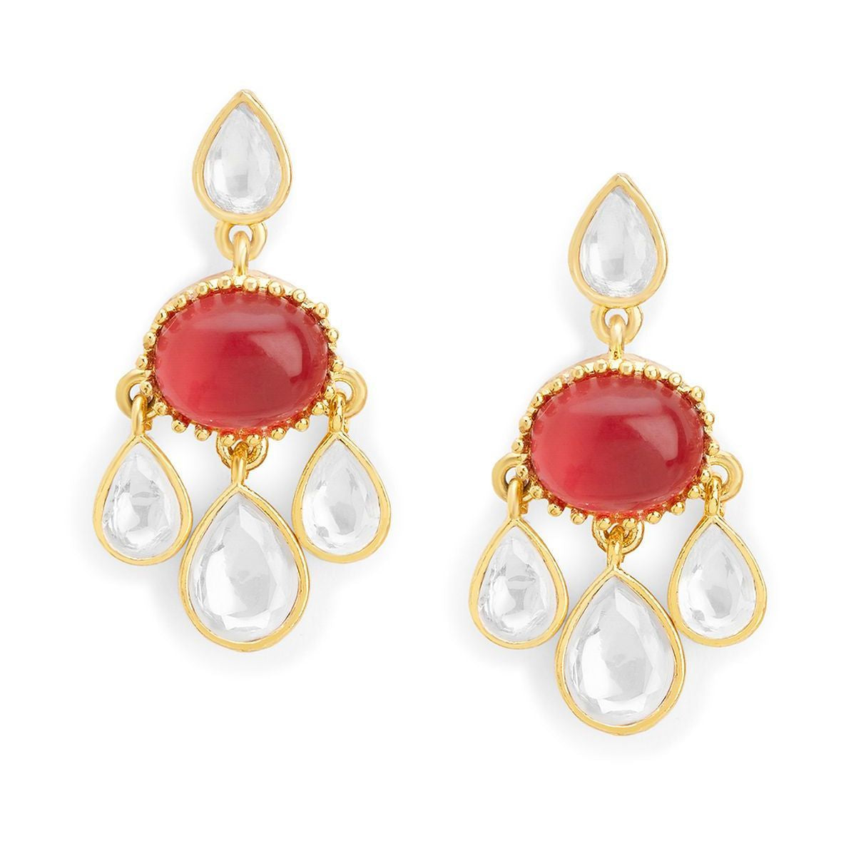 Copper Cubic Zirconia Crystal Ruby Red Gold Dangler Drop Earring Bulk