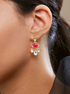 Copper Cubic Zirconia Crystal Ruby Red Gold Dangler Drop Earring Bulk