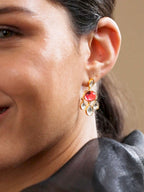 Copper Cubic Zirconia Crystal Ruby Red Gold Dangler Drop Earring Bulk