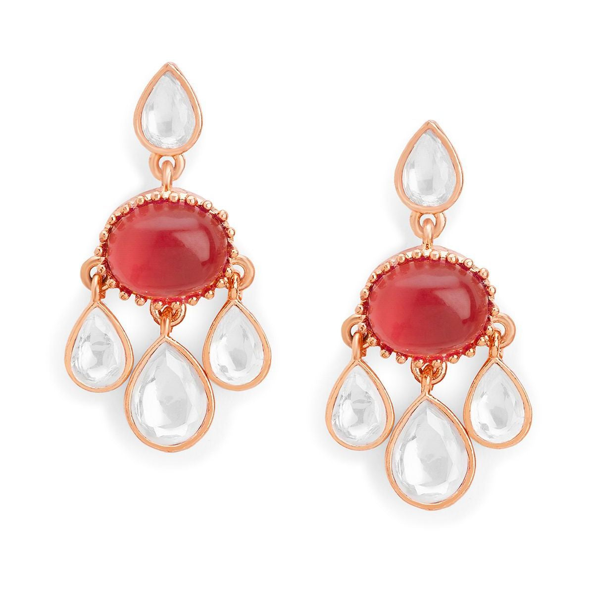 Copper Cubic Zirconia Crystal Ruby Red Gold Dangler Drop Earring Bulk