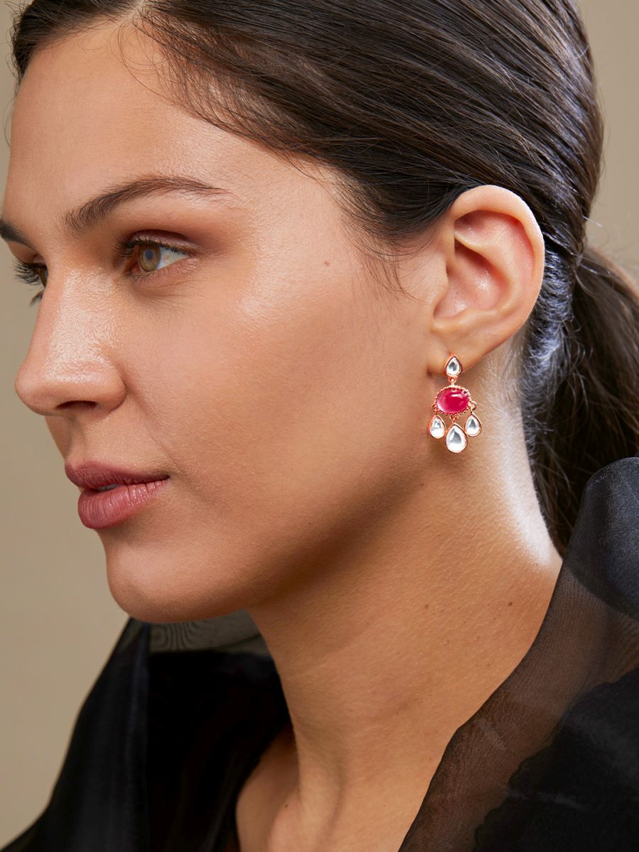 Copper Cubic Zirconia Crystal Ruby Red Gold Dangler Drop Earring Bulk