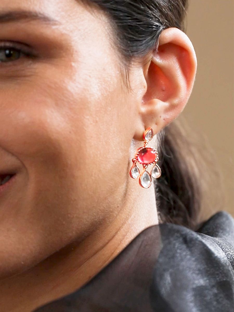 Copper Cubic Zirconia Crystal Ruby Red Gold Dangler Drop Earring Bulk