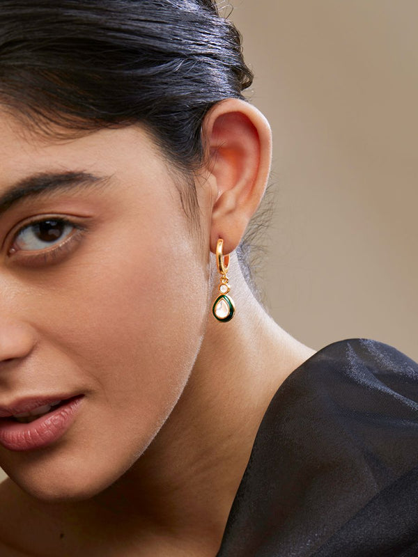 Copper Pear Cut CZ Enamel Green Gold Drop Hoop Earring Bulk Main image