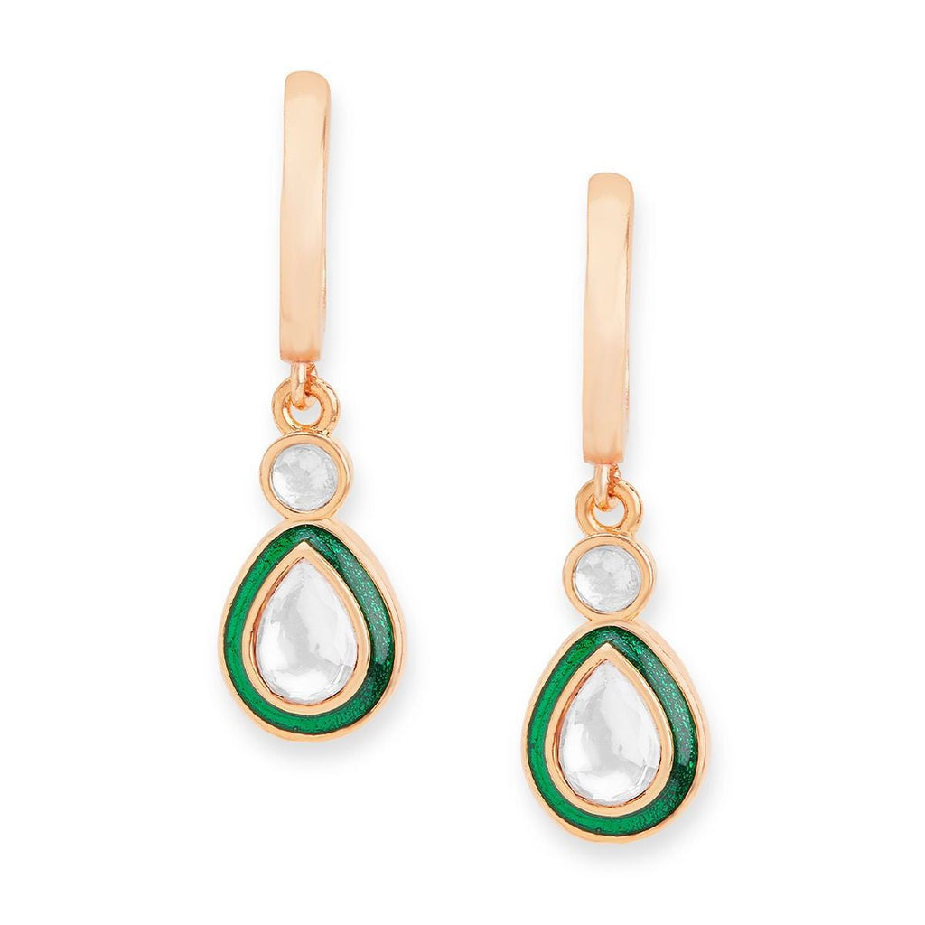 Copper Pear Cut CZ Enamel Green Gold Drop Hoop Earring Bulk