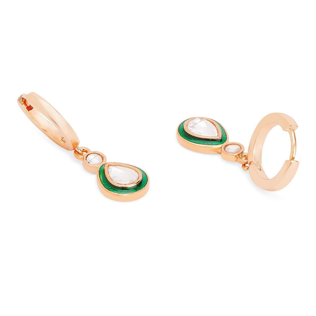 Copper Pear Cut CZ Enamel Green Gold Drop Hoop Earring Bulk