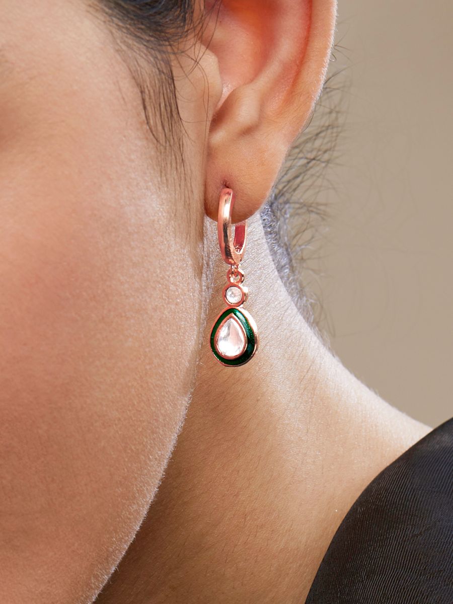 Copper Pear Cut CZ Enamel Green Gold Drop Hoop Earring Bulk