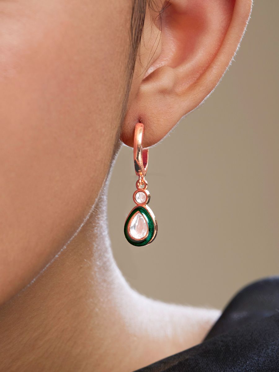 Copper Pear Cut CZ Enamel Green Gold Drop Hoop Earring Bulk