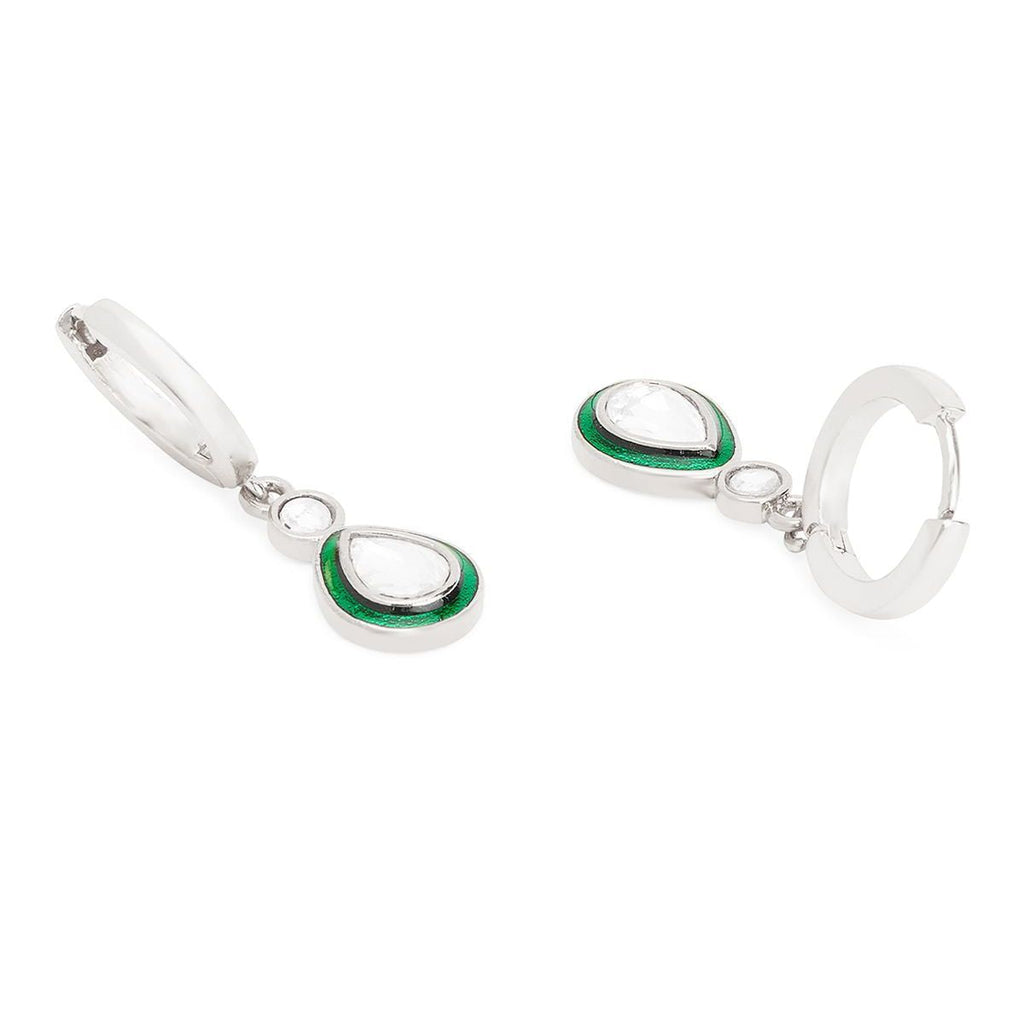Copper Pear Cut CZ Enamel Green Gold Drop Hoop Earring Bulk