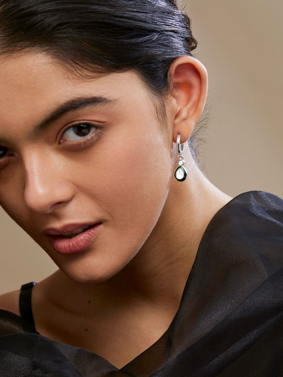 Copper Pear Cut CZ Enamel Green Gold Drop Hoop Earring Bulk