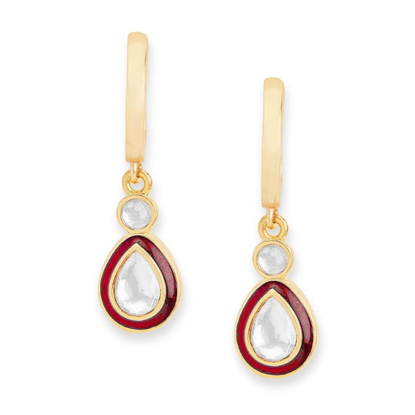 Copper Pear Cut CZ Enamel Maroon Red Gold Drop Hoop Earring Bulk Secondary image