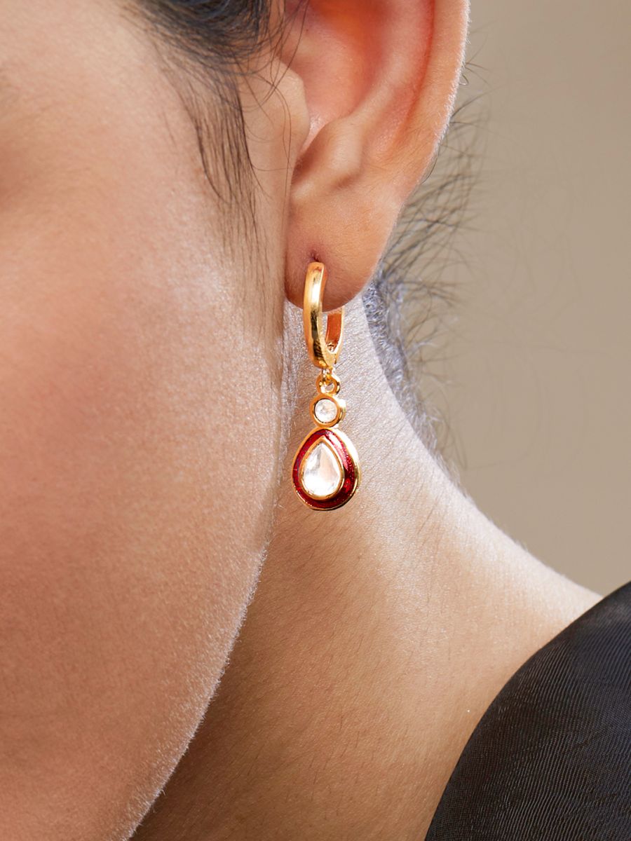 Copper Pear Cut CZ Enamel Maroon Red Gold Drop Hoop Earring Bulk