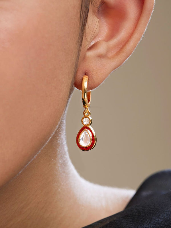Copper Pear Cut CZ Enamel Maroon Red Gold Drop Hoop Earring Bulk Main image