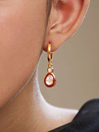 Copper Pear Cut CZ Enamel Maroon Red Gold Drop Hoop Earring Bulk