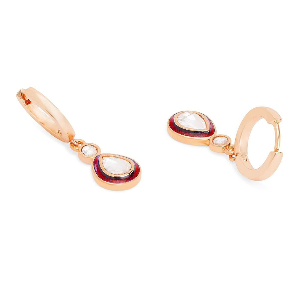 Copper Pear Cut CZ Enamel Maroon Red Gold Drop Hoop Earring Bulk
