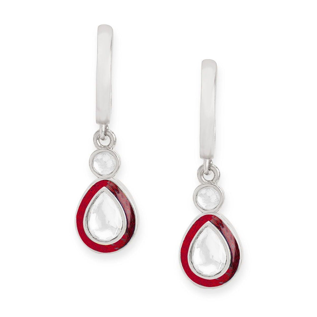 Copper Pear Cut CZ Enamel Maroon Red Gold Drop Hoop Earring Bulk