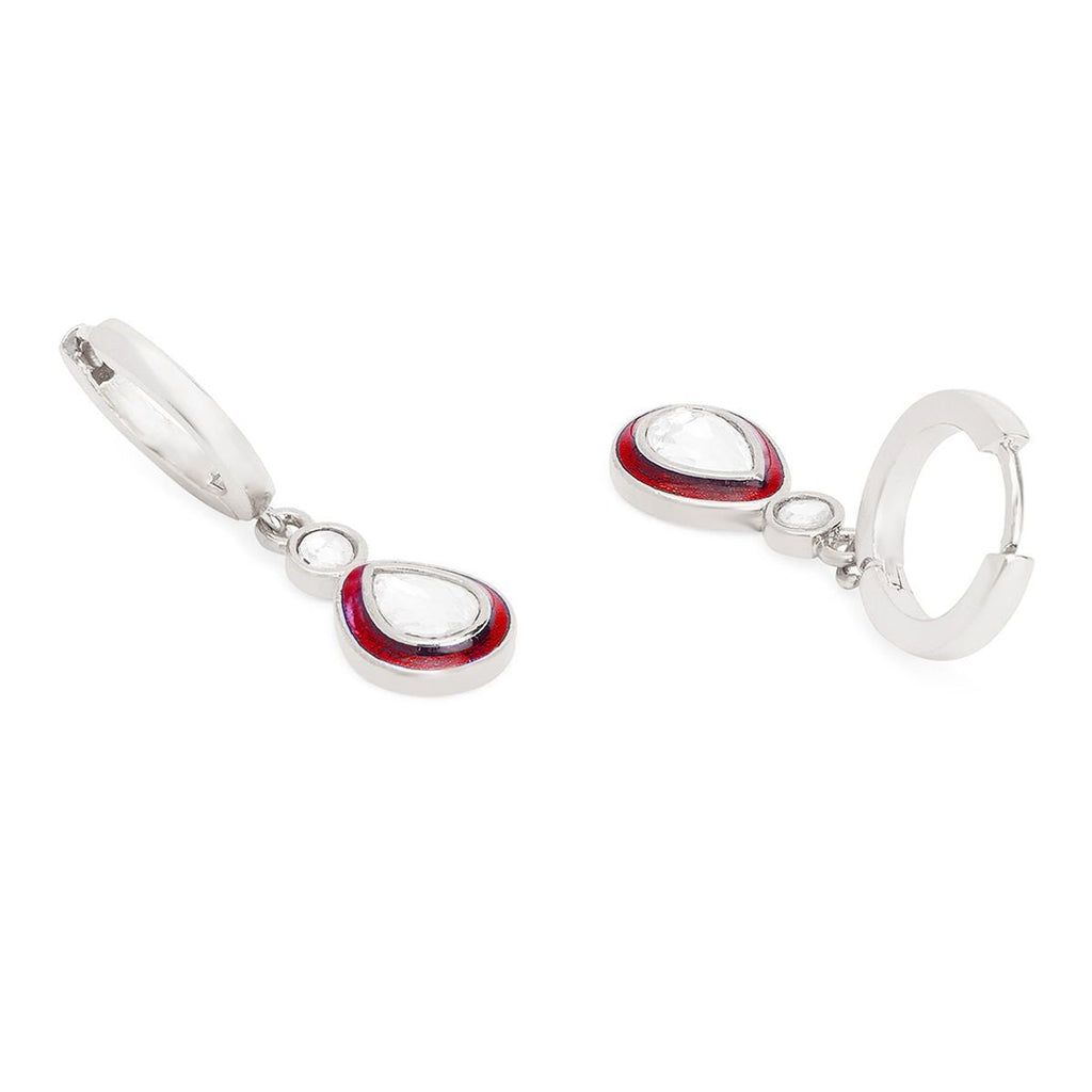 Copper Pear Cut CZ Enamel Maroon Red Gold Drop Hoop Earring Bulk