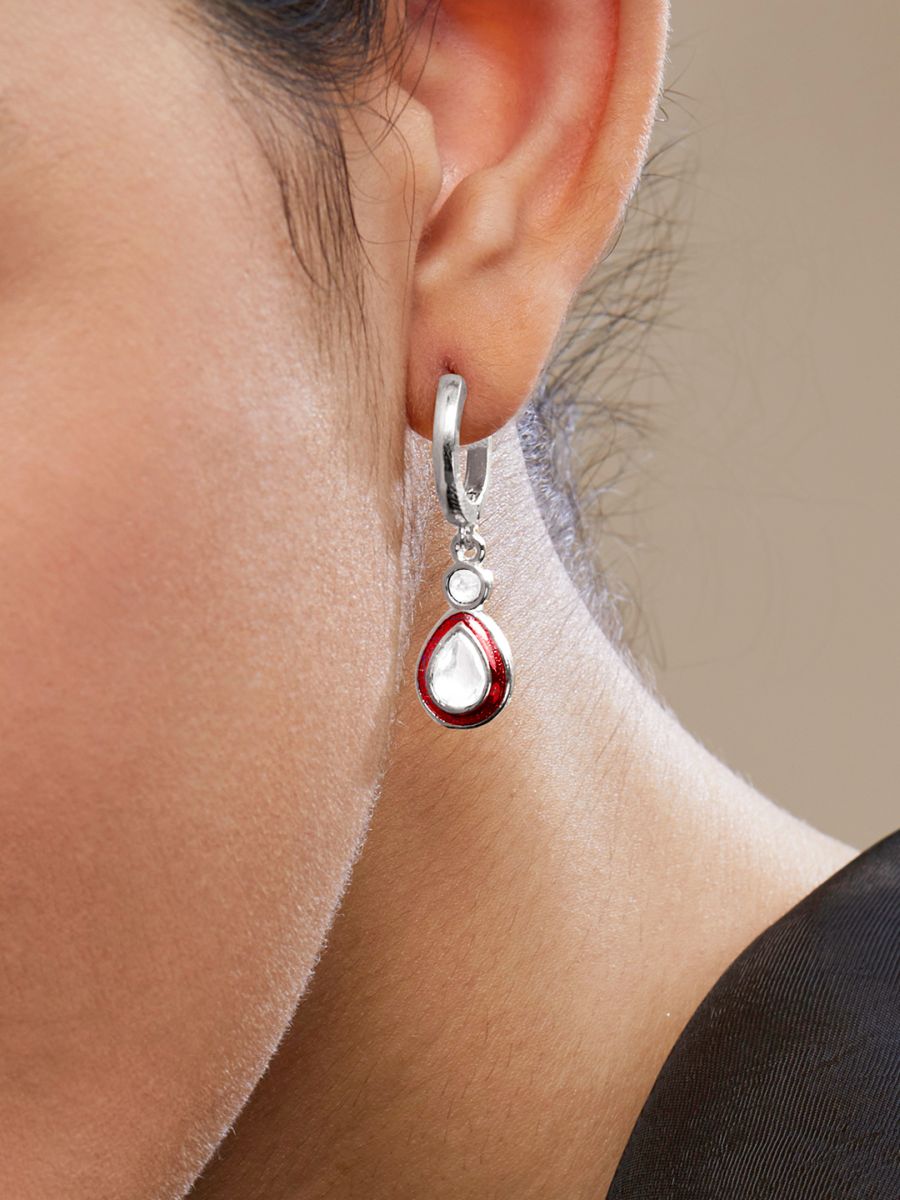 Copper Pear Cut CZ Enamel Maroon Red Gold Drop Hoop Earring Bulk