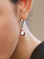 Copper Pear Cut CZ Enamel Maroon Red Gold Drop Hoop Earring Bulk