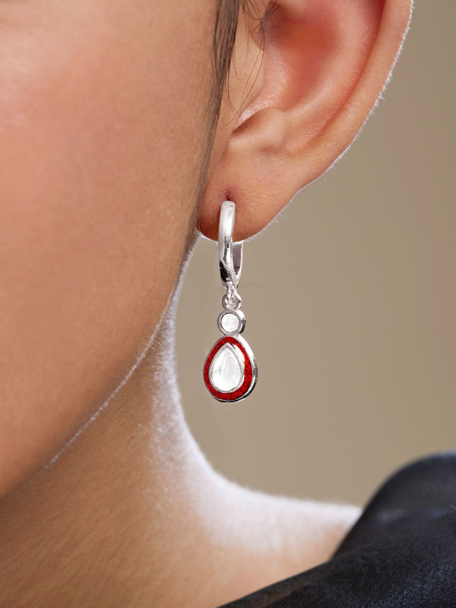 Copper Pear Cut CZ Enamel Maroon Red Gold Drop Hoop Earring Bulk
