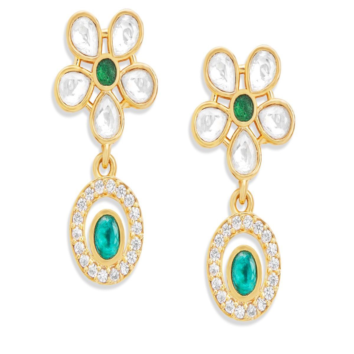 Copper Pear Cut CZ Flower Green Gold Dangler Drop Earring Bulk