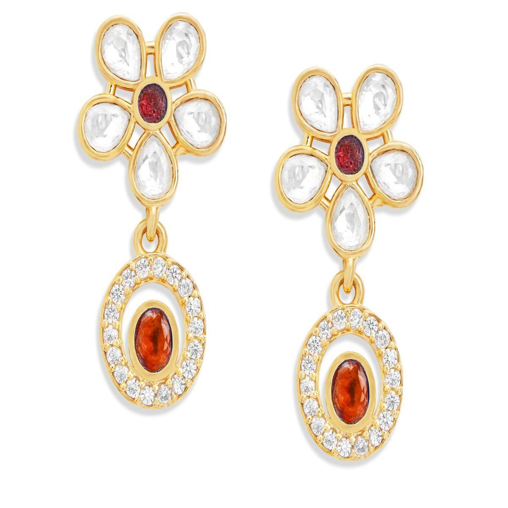Copper Pear Cut CZ Flower Red Gold Dangler Drop Earring Bulk