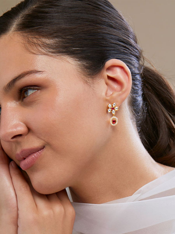 Copper Pear Cut CZ Flower Red Gold Dangler Drop Earring Bulk Main image