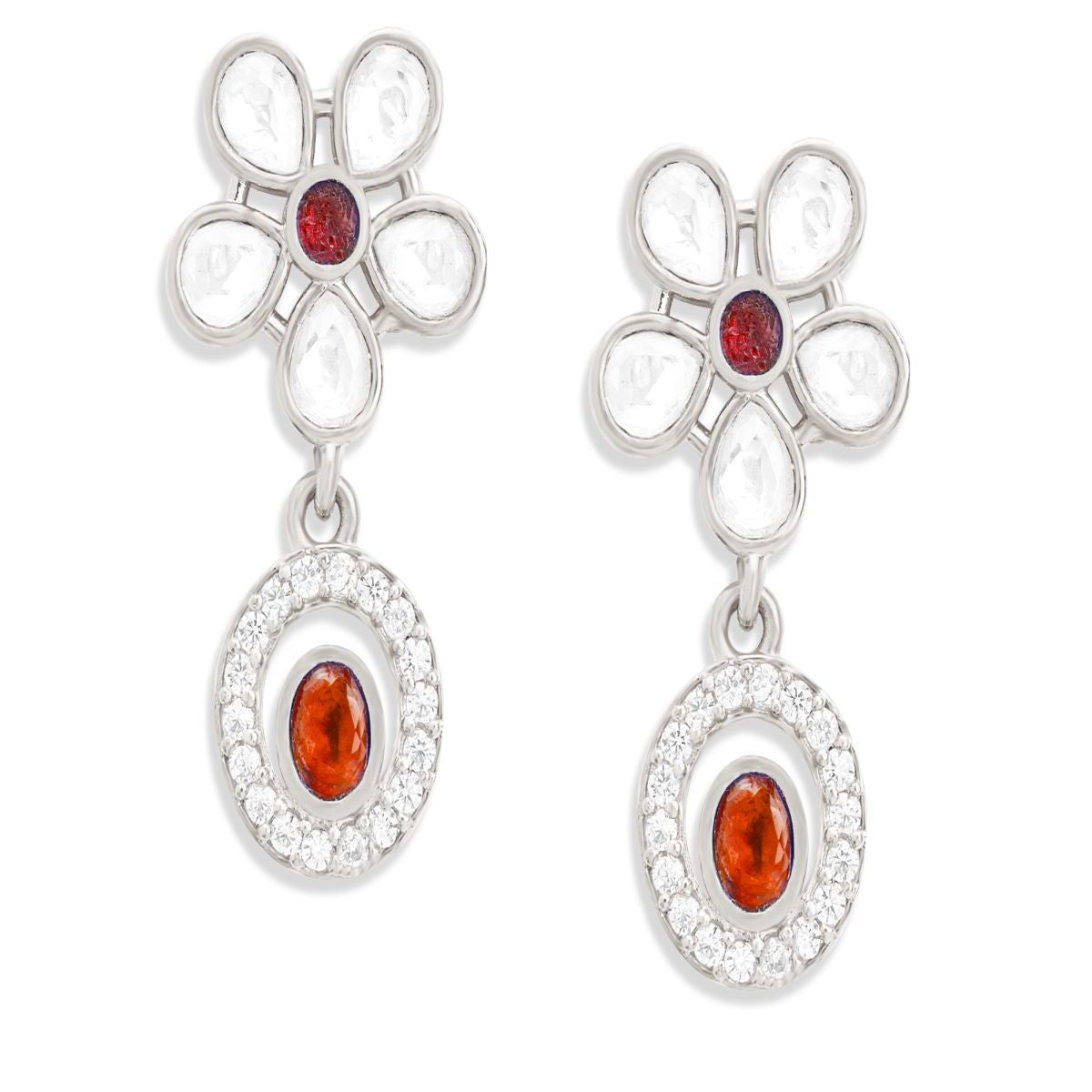 Copper Pear Cut CZ Flower Red Gold Dangler Drop Earring Bulk