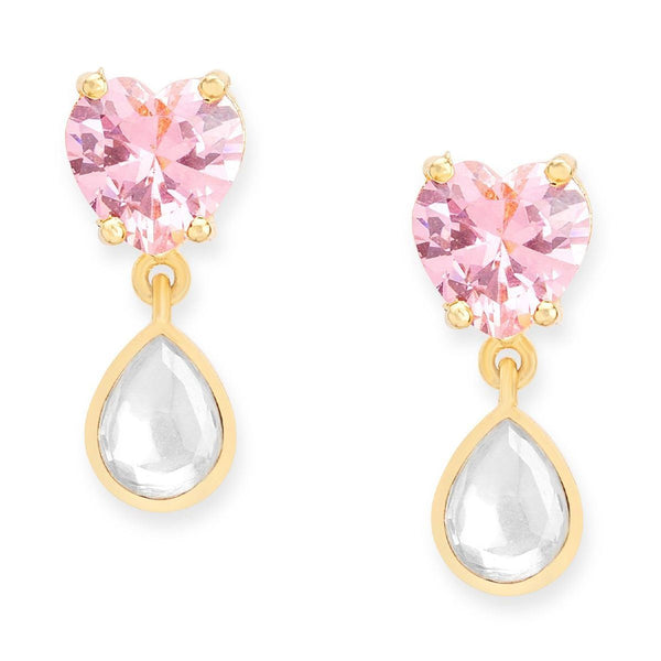 Copper CZ Crystal Heart Pink Gold Dangler Drop Earring Bulk Secondary image